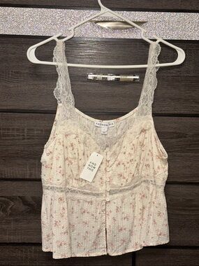 And Now This Women's Cream Floral Lace-Trim Tank Top